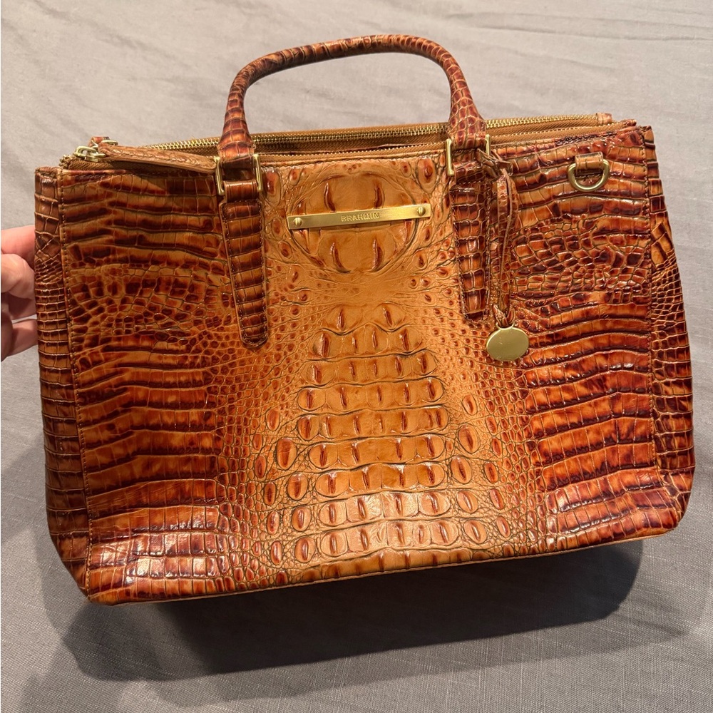 Brahmin Brown Crocodile Embossed Satchel